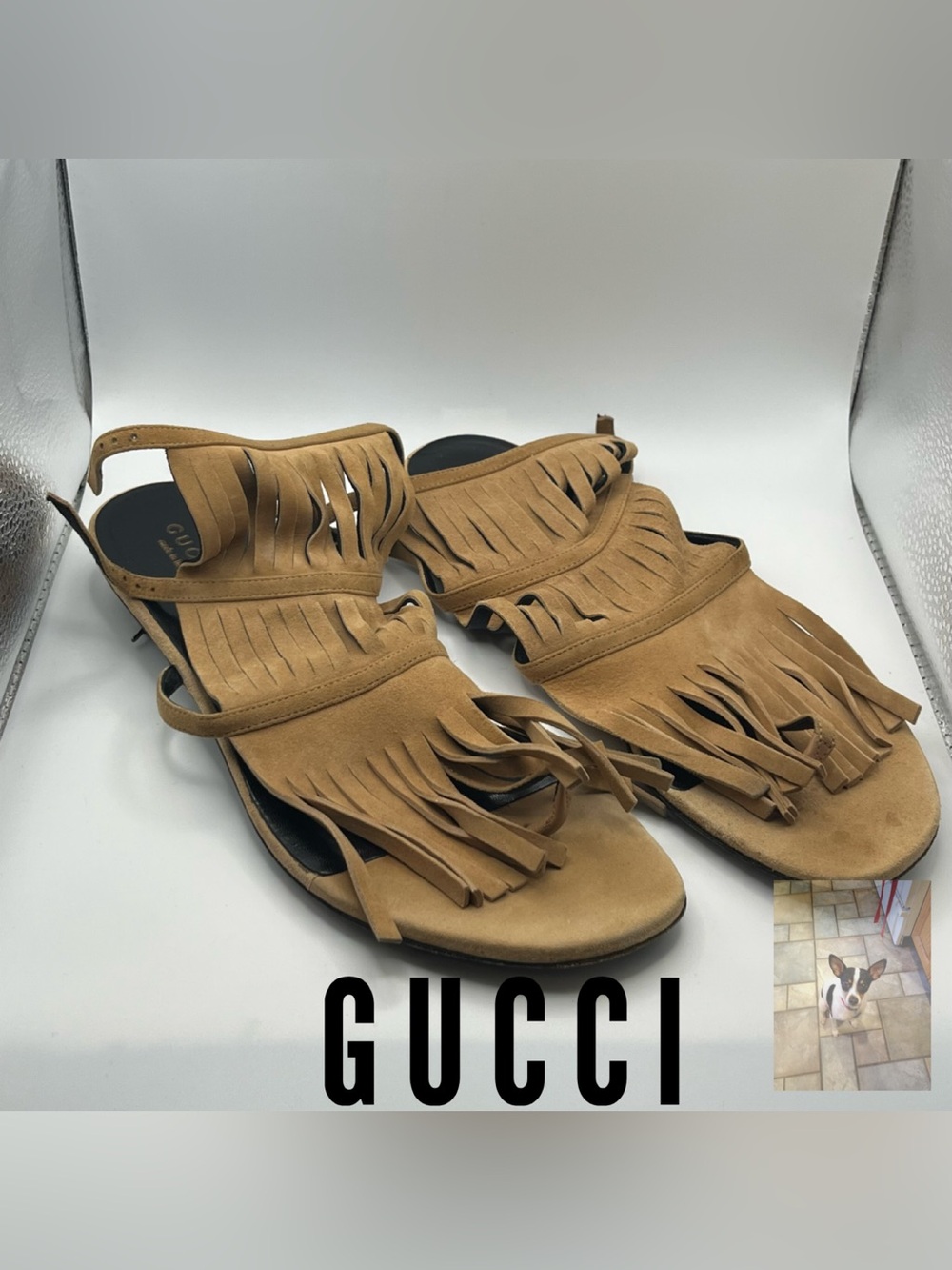 Gucci Tan Suede Fringe Gladiator Sandals With Dust Bag; Sz 7